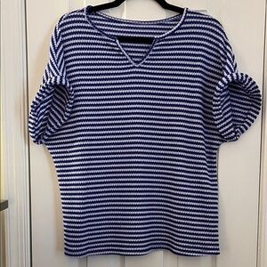 SHEIN Navy and White Striped Short Sleeve Top
